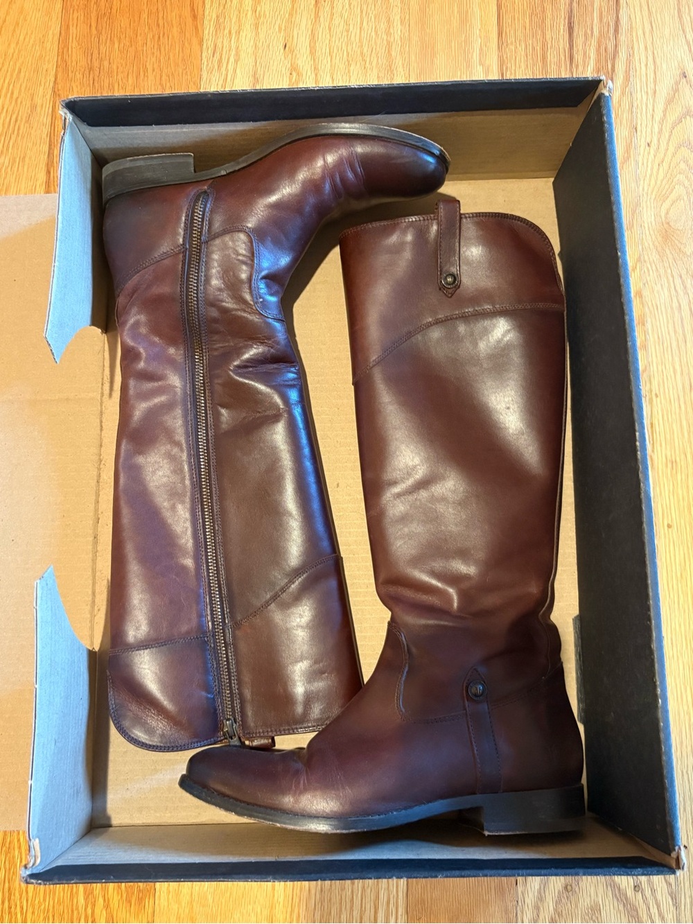 Frye women’s Melissa Tab Tall Leather Riding Boots - Brown Size M- 8.5 - Picture 7 of 10